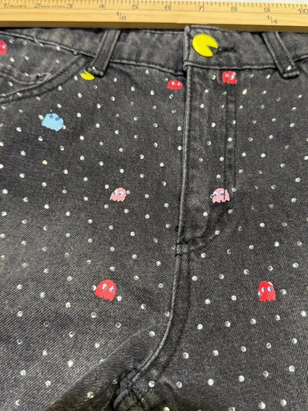 Justice Girls Black Pac-Man Rhinestone Denim Mini Mom Shorts 14